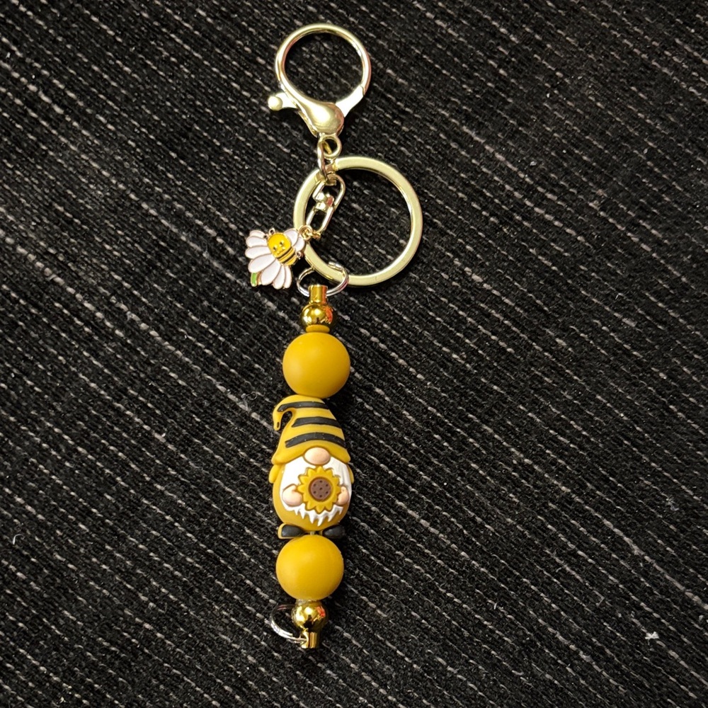 Handmade Yellow Bee Keychain with Flower Charm